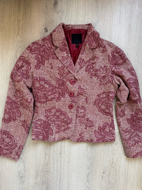 The Limited Jackets & Blazers - The Limited Red Floral Tweed Blazer Jacket Size 6